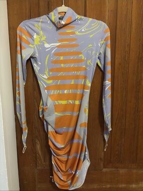 Maisie Wilen Lilac Abstract Print Long Sleeve Dress